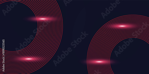 Abstract elegant red glowing circle with lighting effect sparkle on black background simple art modern