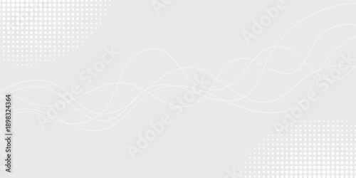 White abstract background with flowing wavy lines and halftone dot corner design for professional minimalist design