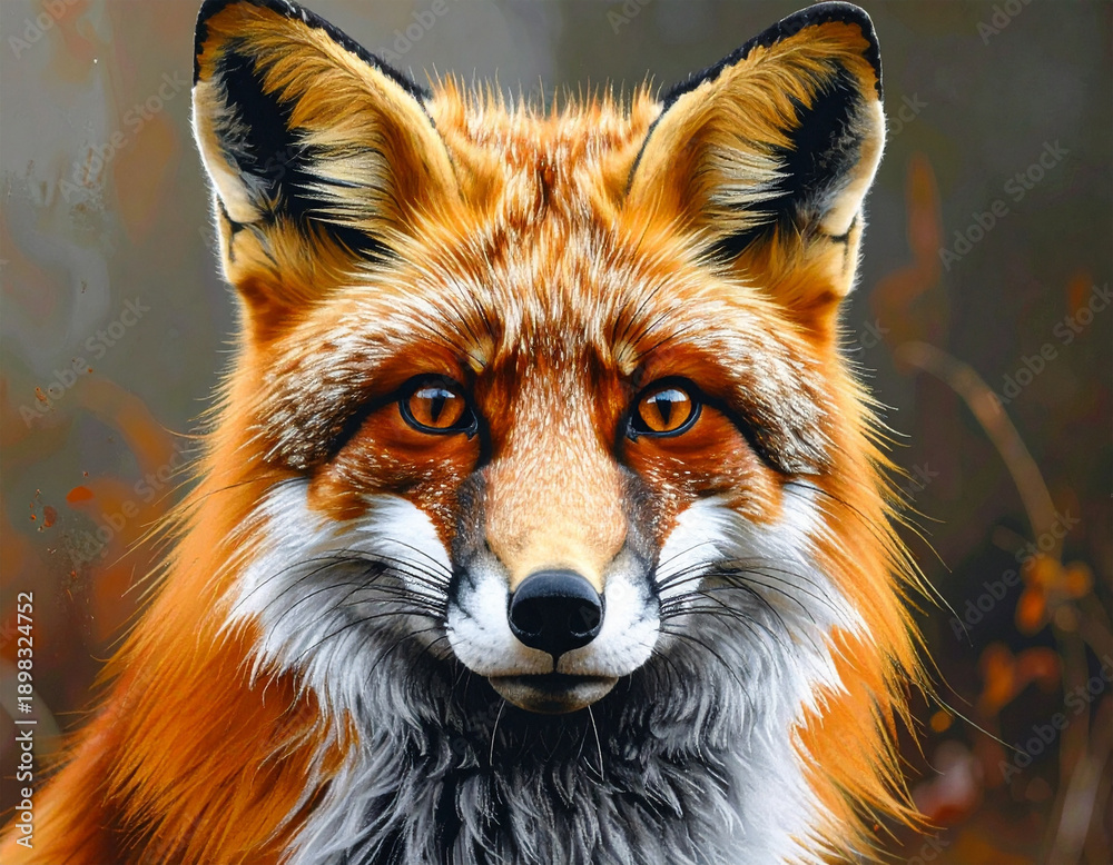 Obraz premium A fox with a brown and white face. The fox has a brown nose and brown eyes. The fox is looking at the camera