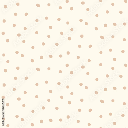 Polka dot boho seamless pattern. Beige neutral simple dots background. Vector illustration childish doodles. Flat repeat cover with mini circles. Calm design for baby parties, kid themes.
