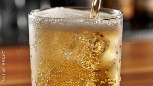 Wallpaper Mural Close-up of a refreshing beverage pouring into a glass, creating foam and bubbles Torontodigital.ca