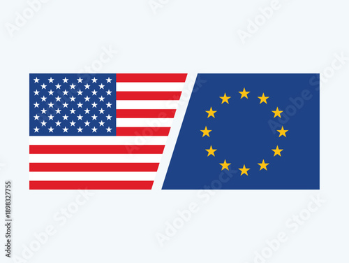 European Union and USA flags in opposition vector illustration. Europe and United States flags against each other symbol. American flag vs. Flag of Europe vector. Template for background, banner, card