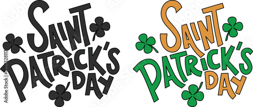 Happy St. Patrick's day icon set. Hand Lettering with Shamrocks and Irish Typography.