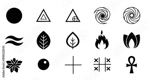 Black symbols and shapes icons set.