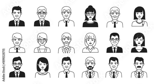 Diverse group of cartoon business people.