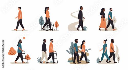 Person walking into circular arrow diagram depicting process improvement. Illustration shows individual progressing through stages development, reflecting process improvement.