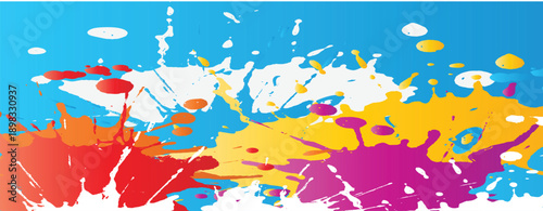 Splats Splashes And Blobs Of Brightly Colored Paint In Different Shapes Drips Isolated On White. Abstract background of brightly coloured paint splats vector illustration.