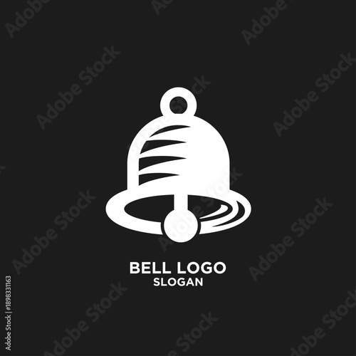 White Bell Logo Icon Design with Abstract Sound Waves on Black Background for Notification and Alert