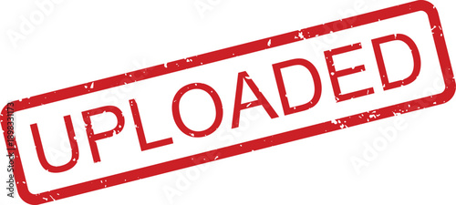 A rustic red rubber stamp displaying the word UPLOADED in capital letters diagonally across a plain white background