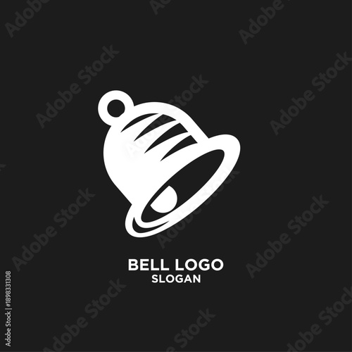 White Bell Logo Icon on Black Background. Modern Alarm or Notification Symbol Design.