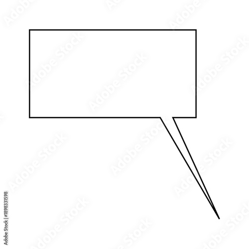 吹き出し 四角 長いしっぽ シンプルな白黒のマンガ風コメントバルーン