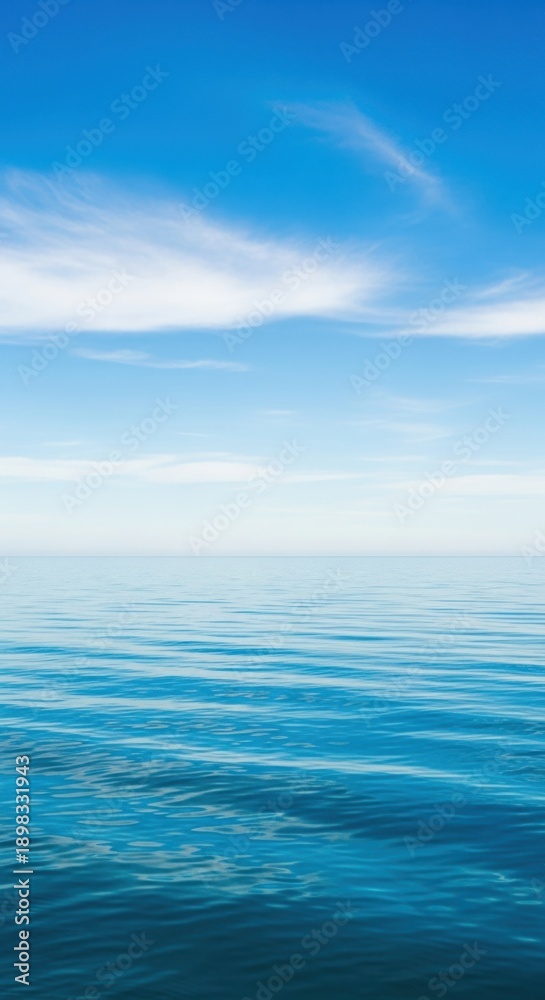 Fototapeta premium Vast blue ocean surface with gentle waves under a clear sky with wispy clouds