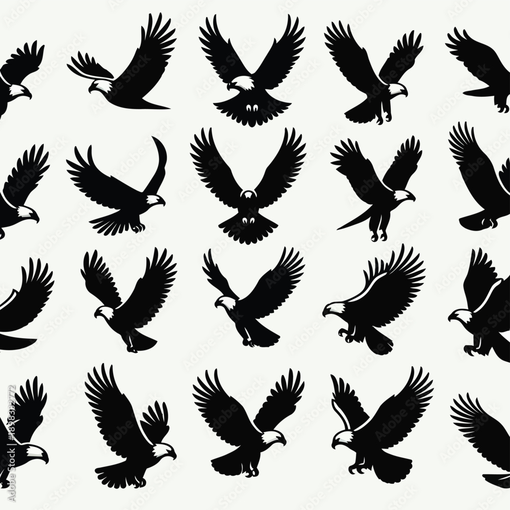Fototapeta premium A collection of black silhouettes depicting eagles in various flight poses and angles