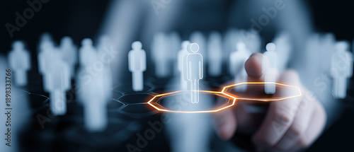 Wallpaper Mural Finger selects highlighted person icon among digital workforce silhouettes. Torontodigital.ca