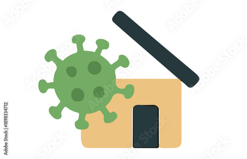Home Quarantine Concept with Virus Illustration for Health Awareness