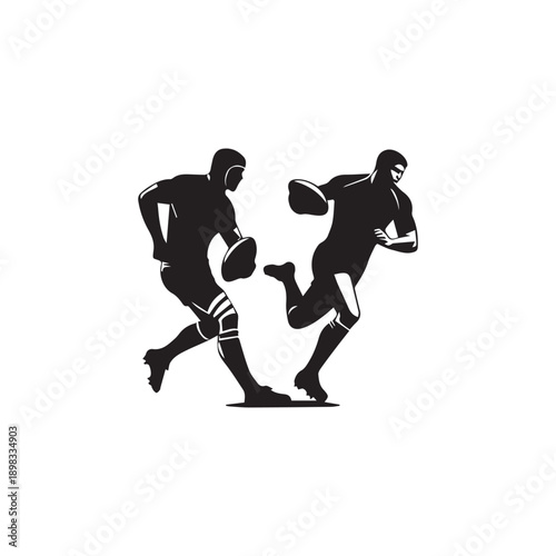 American football players running with ball action sports scene silhouette male athletes