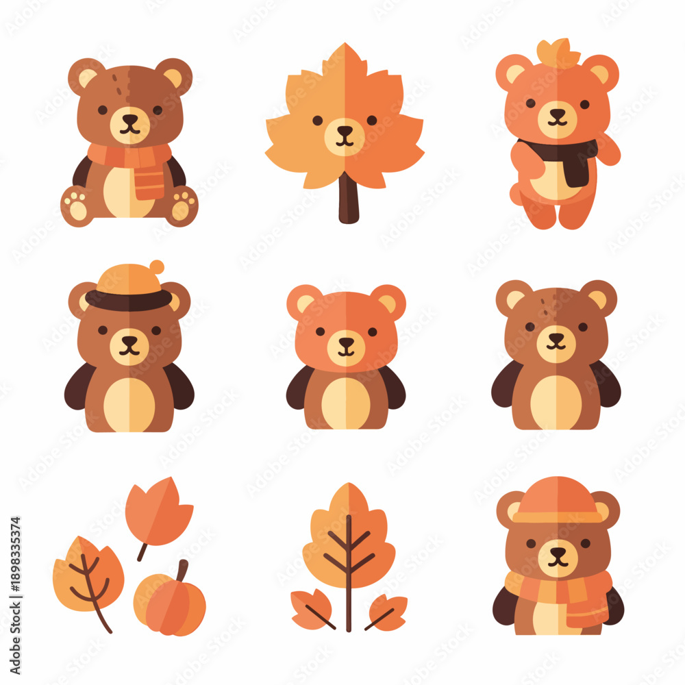 Fototapeta premium Teddy Bear Autumn Set