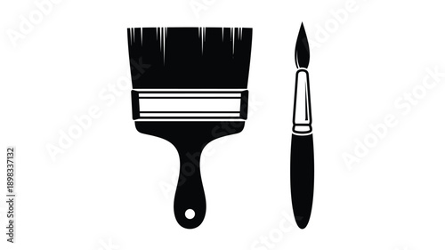 Black paintbrushes displayed against a white background silhouette