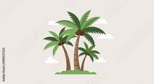 Tropical Palm Trees Island Illustration Flat Design