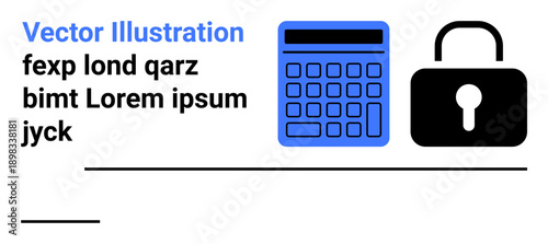 Blue calculator next to black padlock, symbolizing financial calculation and data protection. Ideal for finance, security, accounting, technology, banking, privacy, or simple landing page