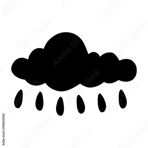 Rainy weather black icon feature cloud with rain drops.