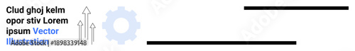 Business growth, technology progress, innovation, engineering, workflow optimization, success. Gear and upward arrows on a clean layout. Business growth and technology progress concepts