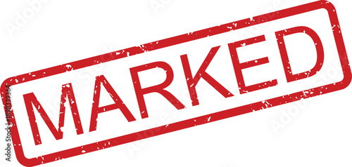 A textured red rubber stamp clearly displaying the word MARKED diagonally on a clean white background