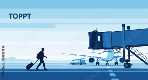 Businessman Walking to Airplane at Airport Terminal.