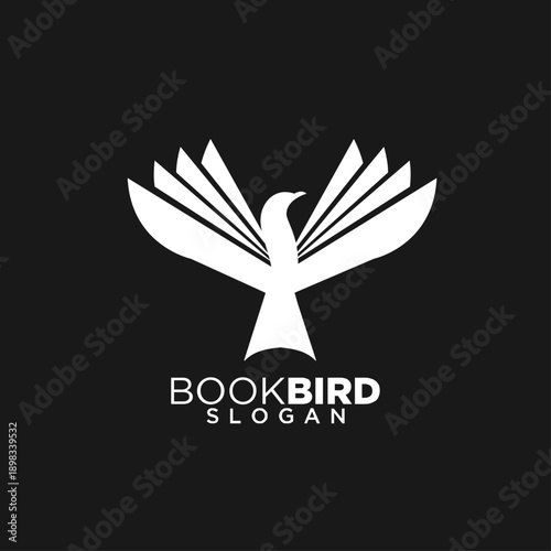 Bookbird Logo Design with Open Books Forming Bird Wings Symbolizing Knowledge, Education, and Reading Freedom