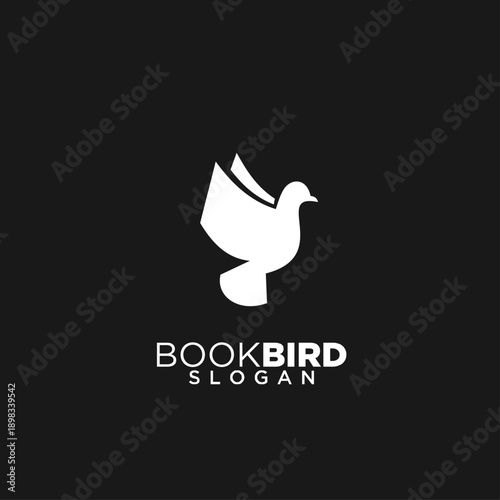Minimalist Book Bird Logo with Open Pages as Wings on Black Background