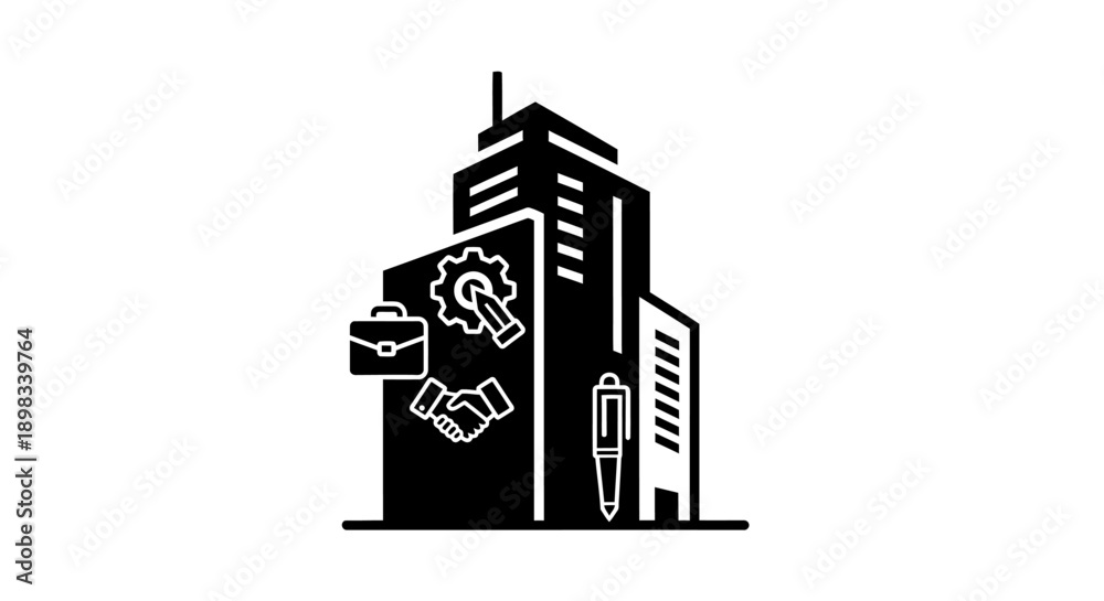 Obraz premium Business Building with Handshake and Gear.