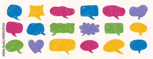 Hand drawn speech bubbles colored textured set dialogue design