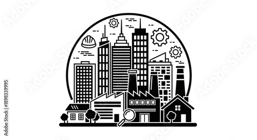 City buildings and skyscrapers illustration.