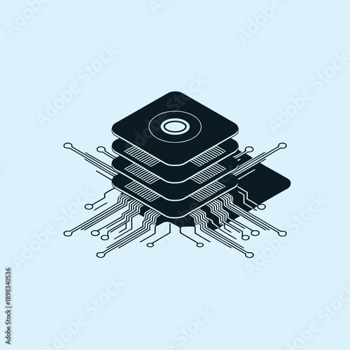 Modern electronic component with intricate metal wiring structure and black casing.