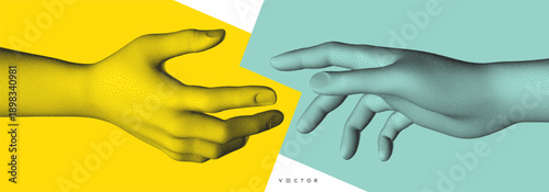 Business Event Invitation Template. The index fingers of both hands reach towards each other. Concept of relationship, unity, partnership or contact. Design for flyer, poster, cover or brochure.