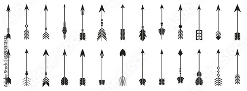 Arrow icons collection in black. Decorative tribal and minimal arrow designs pointing upward