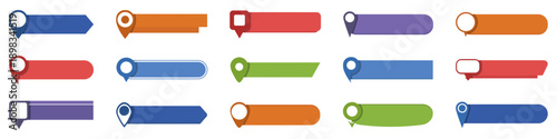 Colorful label and ribbon tags collection. Flat banner pointers with rounded shapes