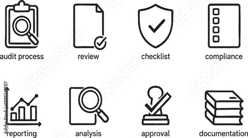 Audit Process and Business Compliance Icon Set