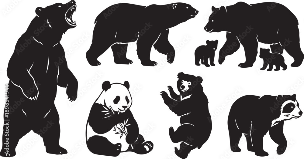 Obraz premium Various Bear Species Silhouette Collection