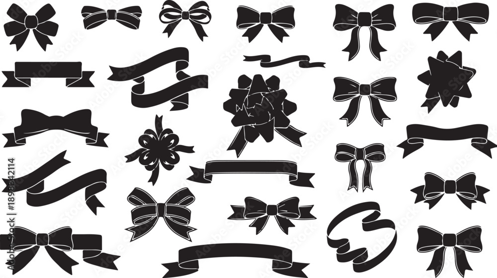 Fototapeta premium Black Bows and Decorative Ribbons Silhouette Collection