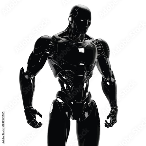 Mysterious figure in black and white with intense muscular physique and focused expression