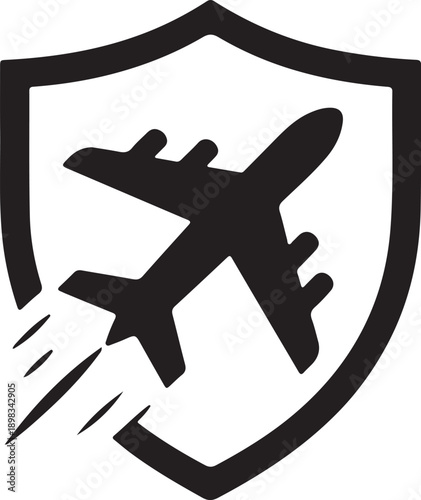 Minimalist black and white icon that commonly represents Travel Insurance, Flight Safety, or Aviation Security