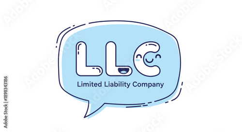 LLC Limited Liability Company Speech Bubble Vector Illustration, Cute Cartoon Style for Business and Legal Concepts