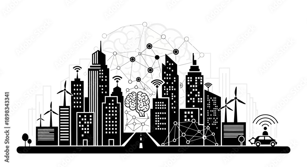 Obraz premium Cityscape with modern skyscrapers and technology.