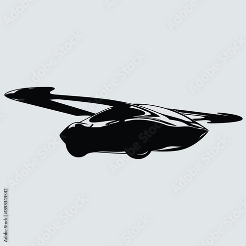 Futuristic vehicle with dual wings and streamlined design flying through the sky