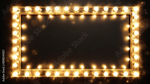 Bright Lighted Mirror Frame with Empty Space for Text or Images