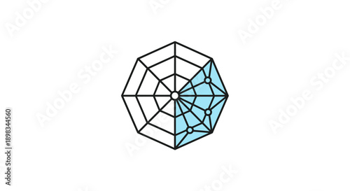 Intricate spider web with blue center icon, isolated white background