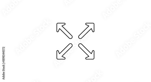 Four arrows pointing outwards for expand or fullscreen icon, isolated white background