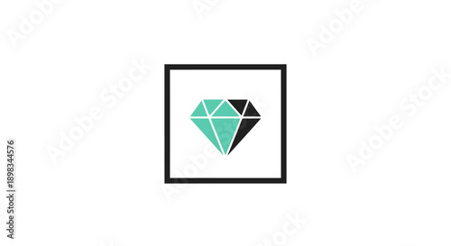 Green diamond jewel icon in black frame, isolated white background