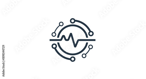 Digital Healthcare Circuit Board with Heartbeat Line for Medical Technology in Isolated White Background